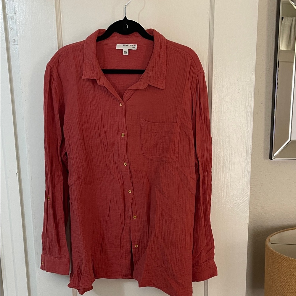 Anne Klein terracotta 100% cotton button up shirt Top
